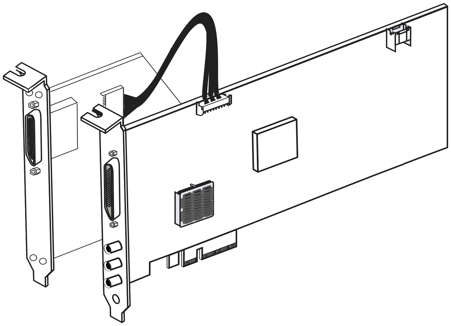 A diagram of the Axio LE PCI Card alongside the Analog Audio Cable Bracket.